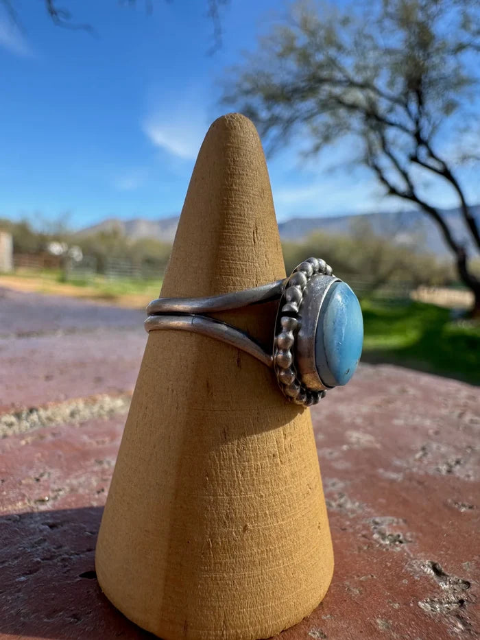 Authentic Native Round Golden Hills Turquoise and Sterling Silver Ring, Size 8