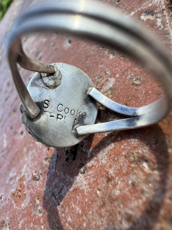 Authentic Native Round Golden Hills Turquoise and Sterling Silver Ring, Size 8