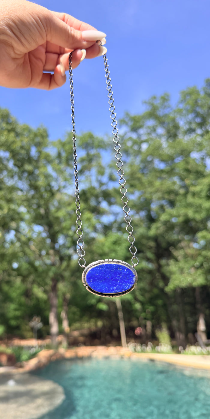 Authentic Navajo Lapis and Sterling Silver Necklace 18”