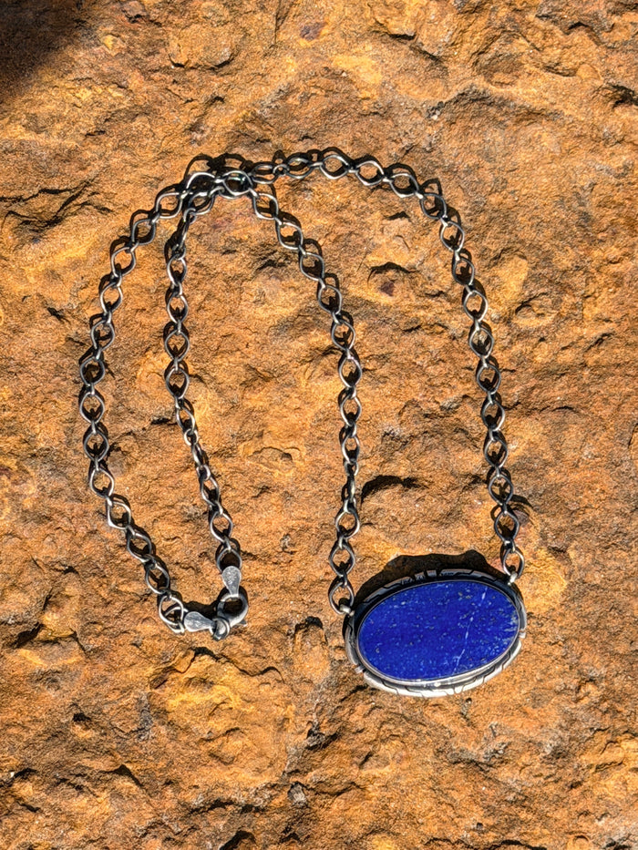 Authentic Navajo Lapis and Sterling Silver Necklace 18”