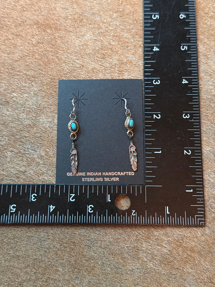 Authentic Navajo Silver Turquoise Feather Earrings