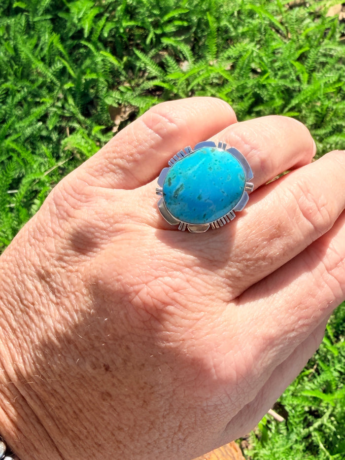 Authentic Navajo Sterling Silver Turquoise Ring By Jimmy Garcia size 6.5