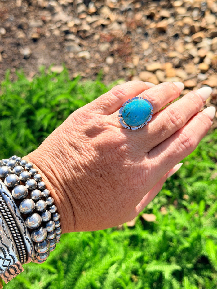 Authentic Navajo Sterling Silver Turquoise Ring By Jimmy Garcia size 6.5