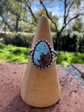 Authentic Navajo Teardrop Golden Hills Turquoise and Sterling Silver Ring, Size 7