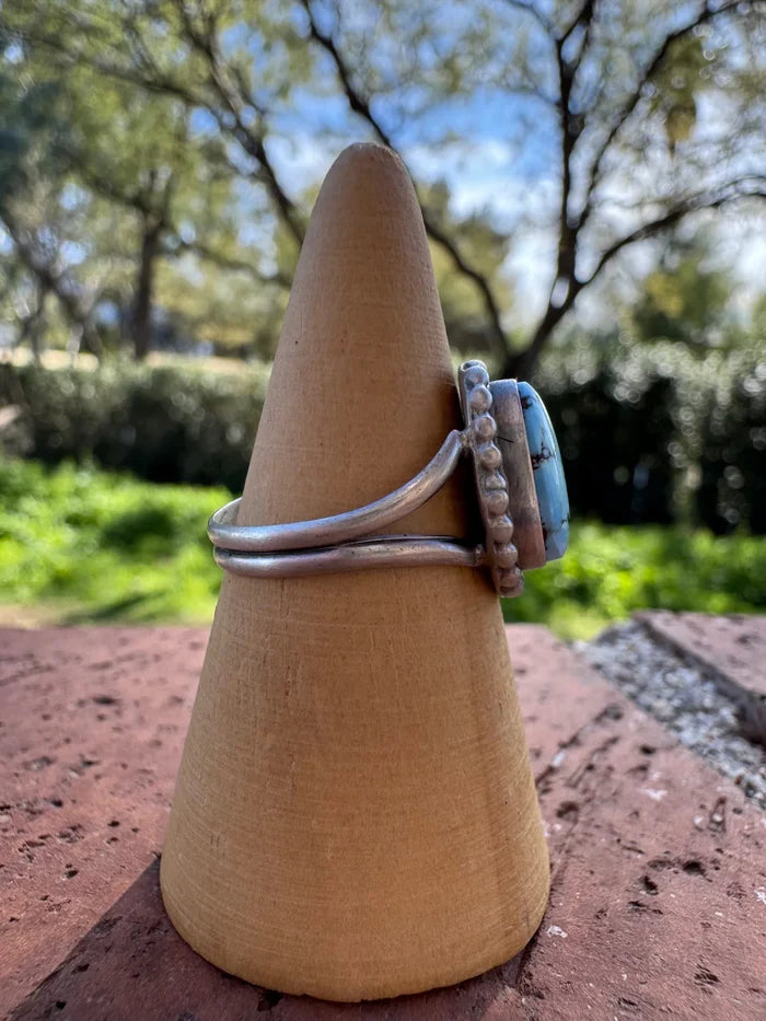 Authentic Navajo Teardrop Golden Hills Turquoise and Sterling Silver Ring, Size 7