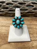 Authentic Navajo Turquoise and Sterling Silver Adjustable Cluster Ring