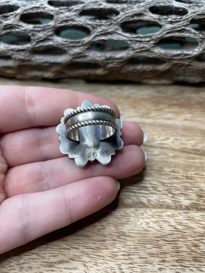 Authentic Navajo Turquoise and Sterling Silver Adjustable Cluster Ring
