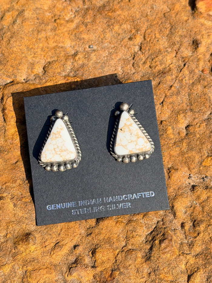 Authentic Navajo Wild Horse Studs with Rope Border and Sterling Silver Beading
