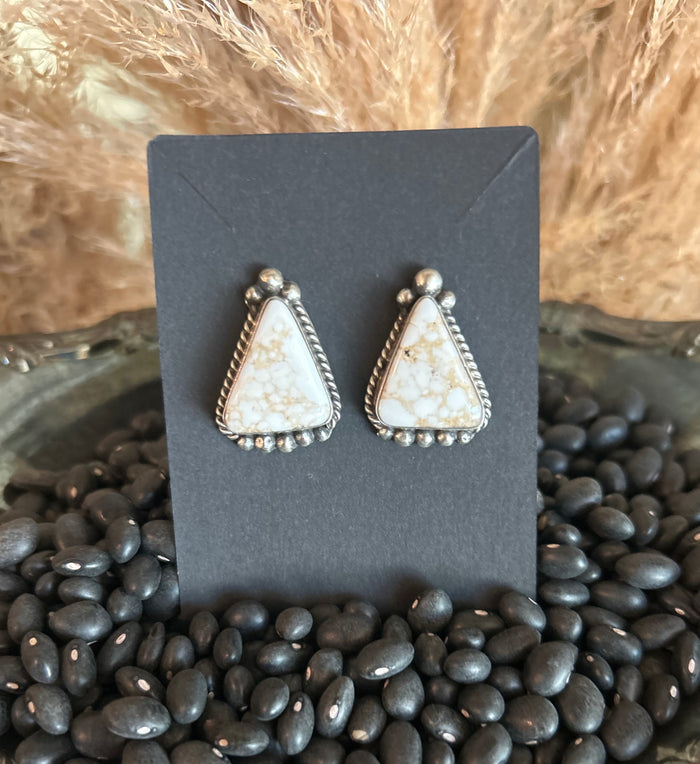 Authentic Navajo Wild Horse Studs with Rope Border and Sterling Silver Beading