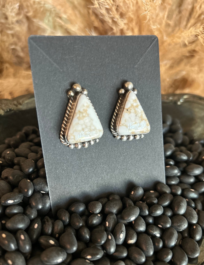 Authentic Navajo Wild Horse Studs with Rope Border and Sterling Silver Beading
