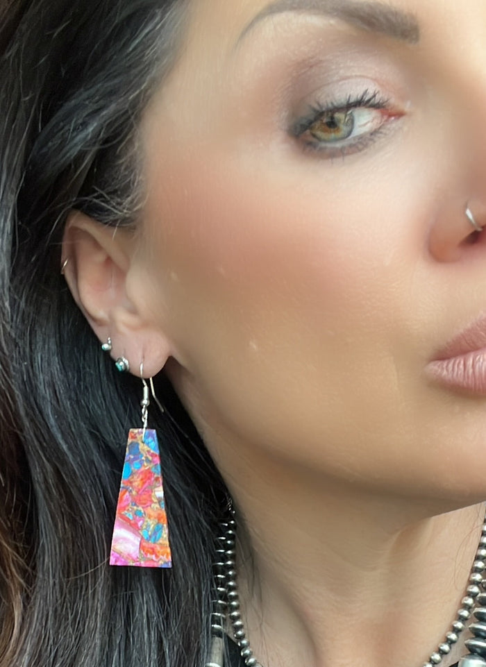 Authentic Pink and Turquoise Slab Earrings by Jameson Pete
