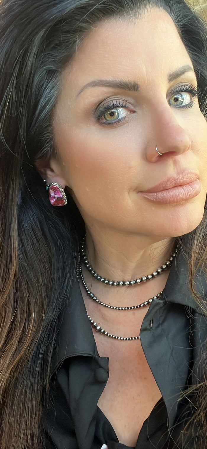 Authentic Rose Dahlia Post Earrings with Rope Design by Navajo Artist Gabby Jim