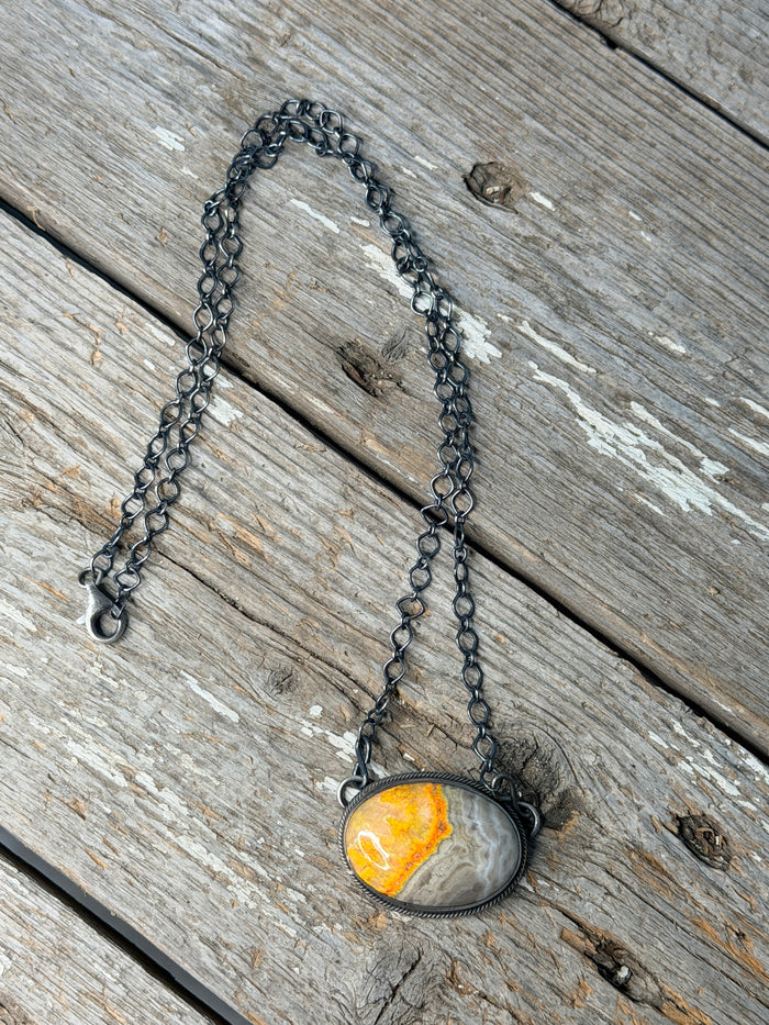 Authentic Sterling Silver Navajo Oval Bumblebee Jasper Necklace by Sheryl Martinez