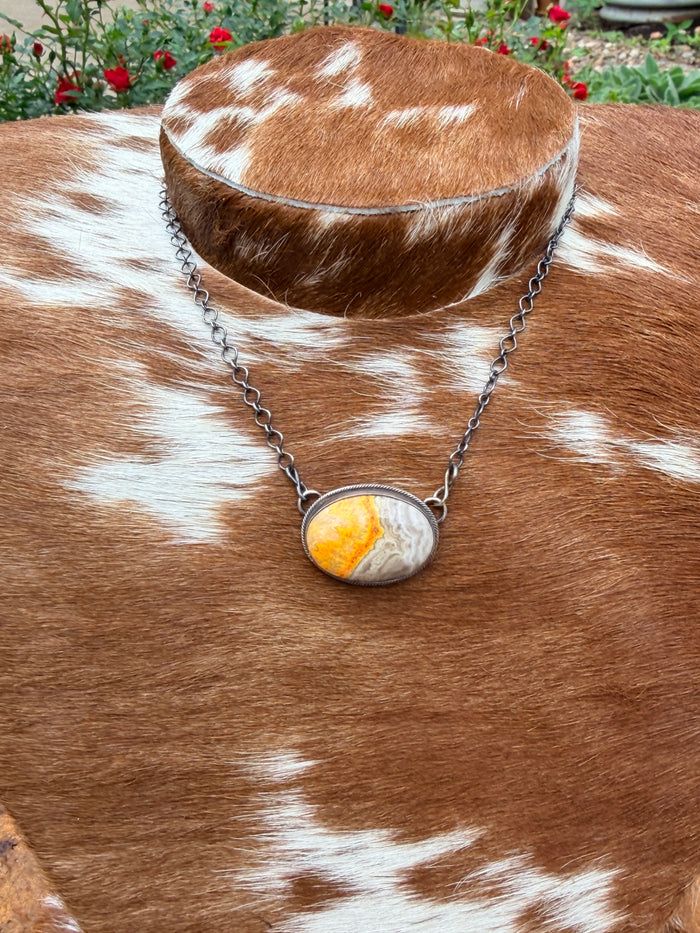 Authentic Sterling Silver Navajo Oval Bumblebee Jasper Necklace by Sheryl Martinez