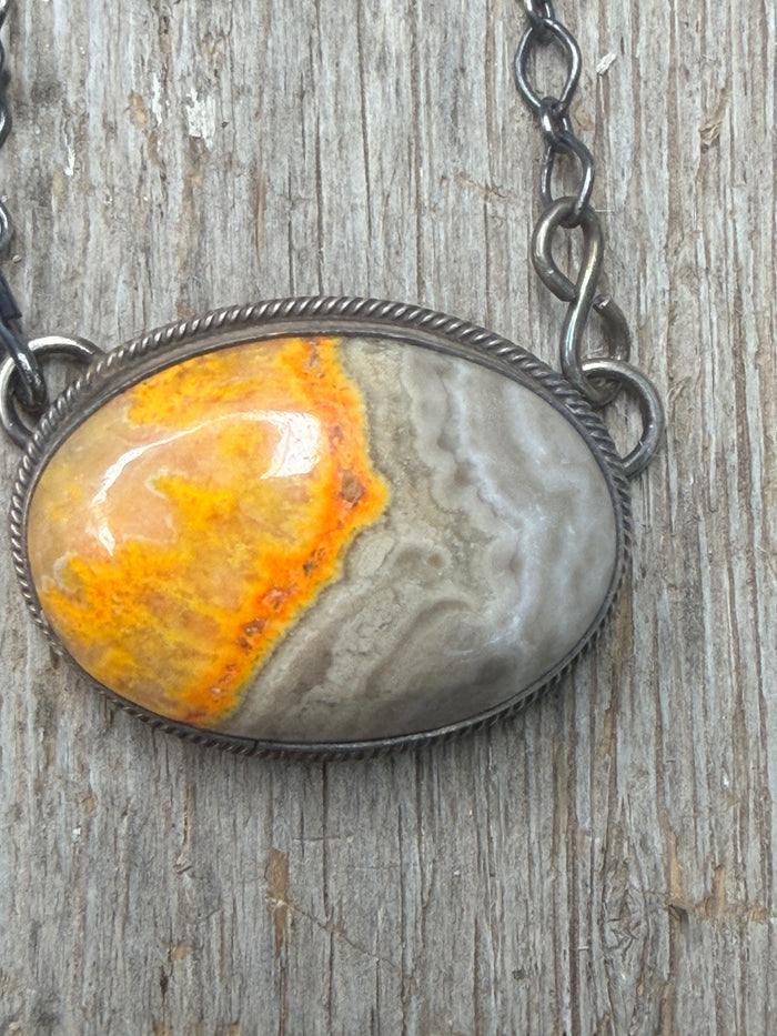 Authentic Sterling Silver Navajo Oval Bumblebee Jasper Necklace by Sheryl Martinez