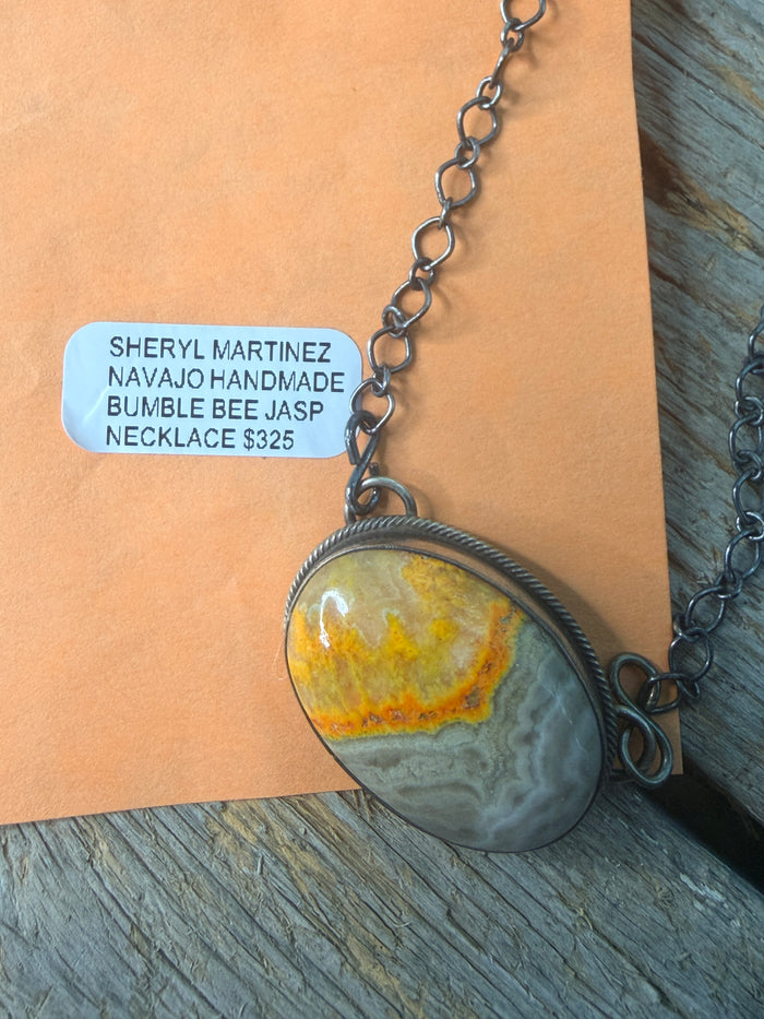 Authentic Sterling Silver Navajo Oval Bumblebee Jasper Necklace by Sheryl Martinez
