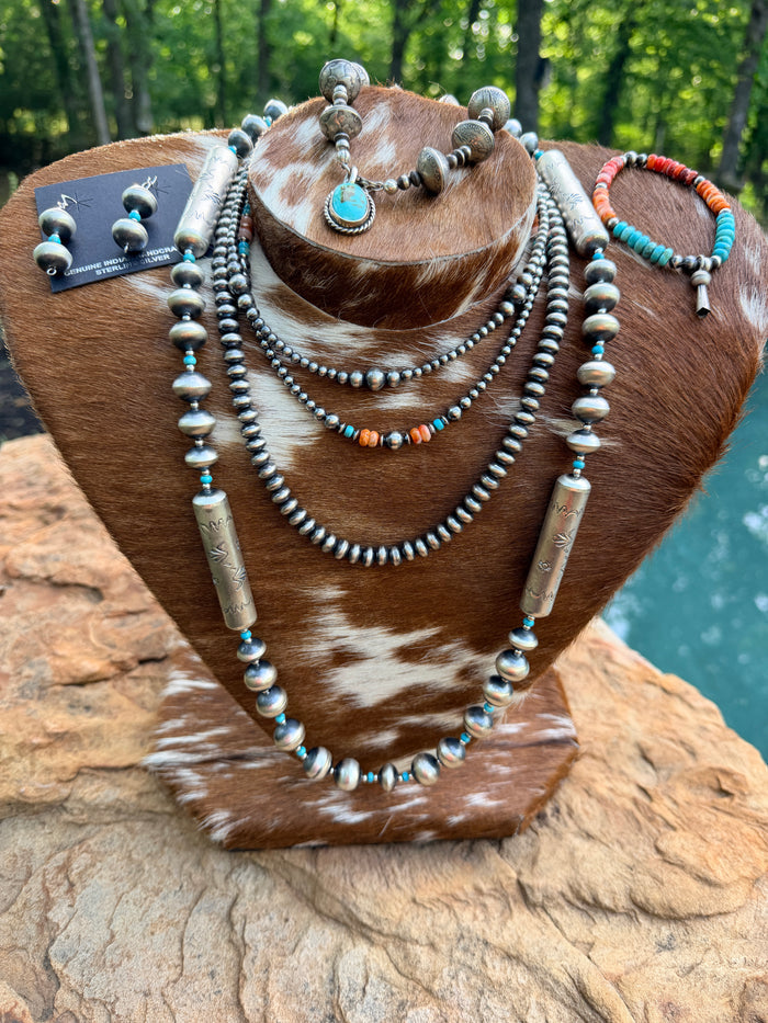 Authentic Turquoise, Pink Conch and Spiny Necklace