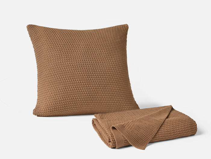 Avalon Organic Knit Throw + Decorative Pillow Cover Set
