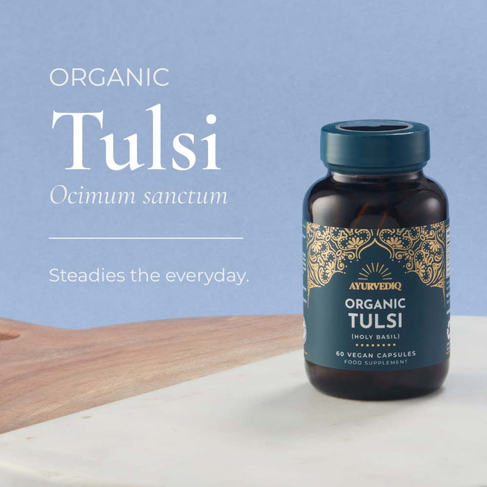 A bottle of Ayurvedic Organic Tulsi