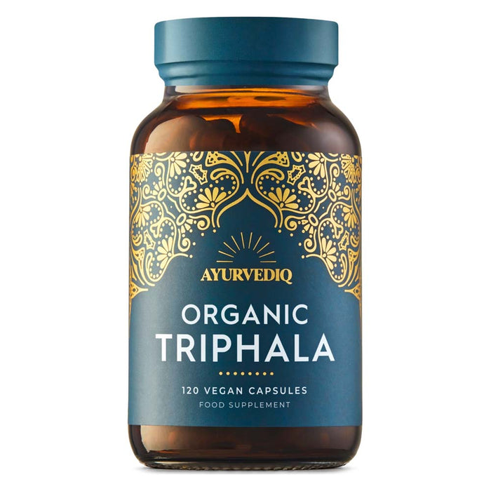 Ayurvediq Organic Triphala 120 vegan capsules bottle