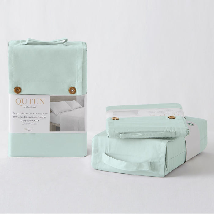 Sábana bajera ajustable de algodón orgánico color hielo - Qutun - Presentación en bolsa de tela