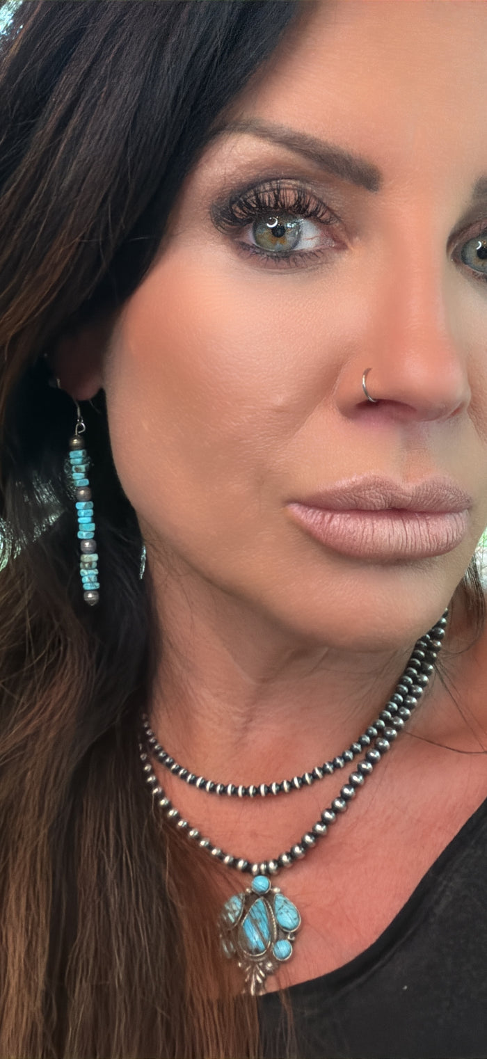 Beautiful Native Made Two Stone Turquoise Earrings by Tsosie
