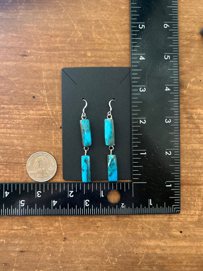 Beautiful Native Made Two Stone Turquoise Earrings by Tsosie