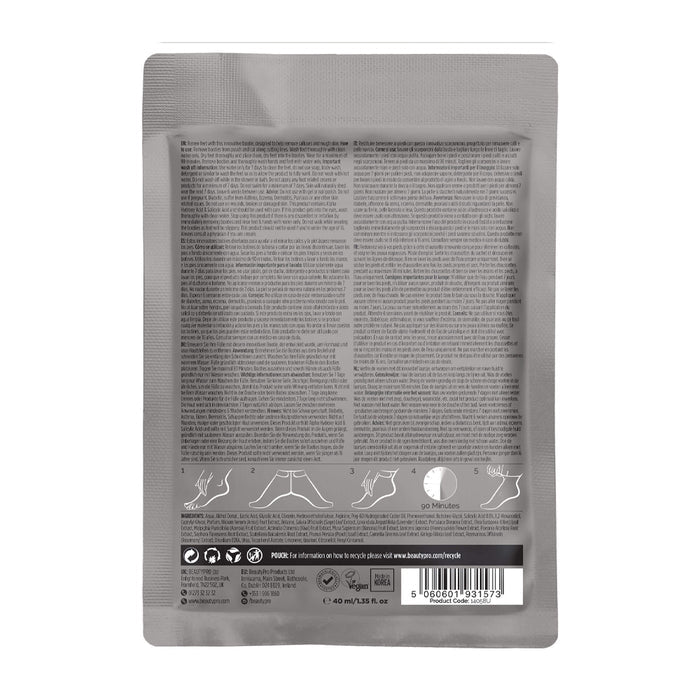 Gray packaging with text and icons on a white background