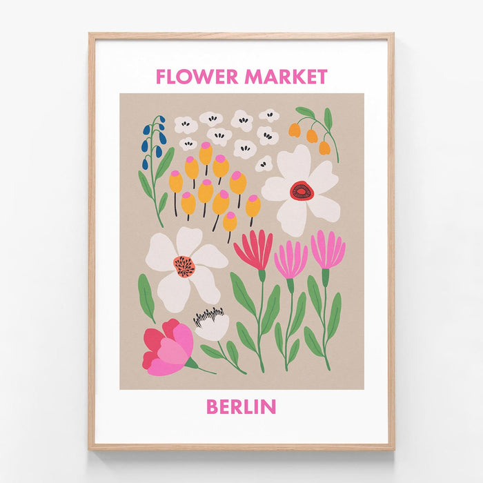 Berlin Flower Market oak framed print
