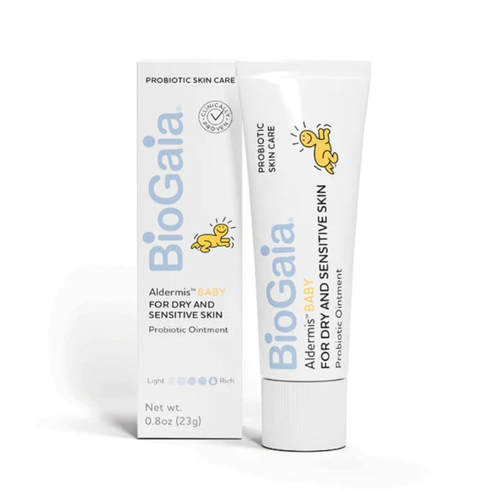 BioGaia Aldermis Baby probiotic ointment packaging on a white background