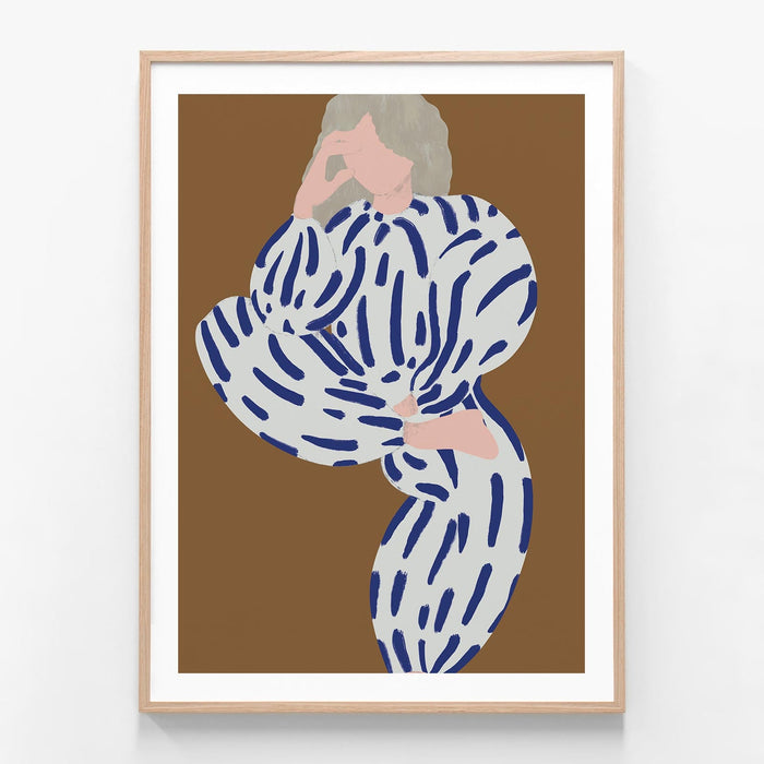 Blue Stripe Pyjamas oak framed print
