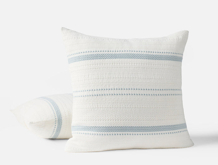 Bonita Organic Decorative Pillow Cover - Coyuchi | Soft White w/Pacific Blue