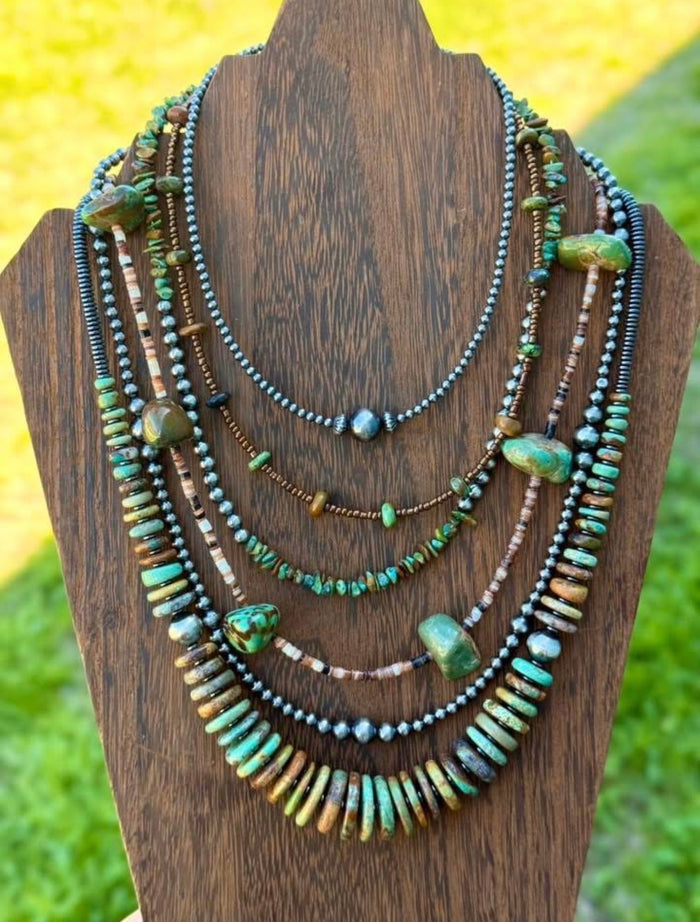 Bronze Seed Bead Necklace with Real Turquoise