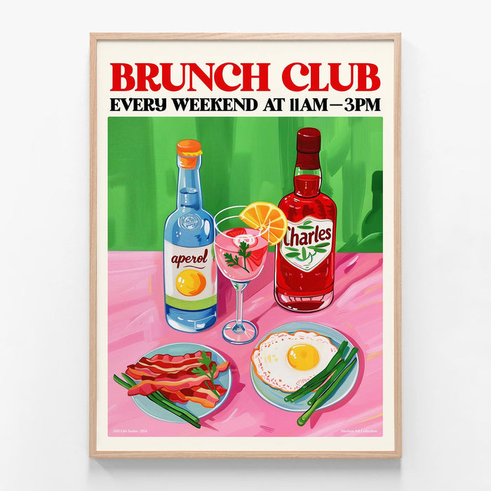 Brunch Club oak framed print