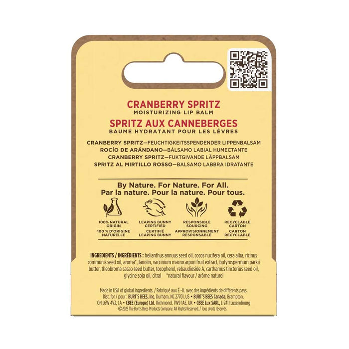 Burt's Bees Cranberry Spritz Lip Balm label