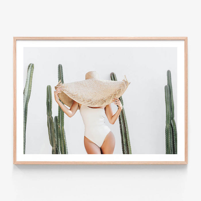 Cacti Shade wall art print in oak frame