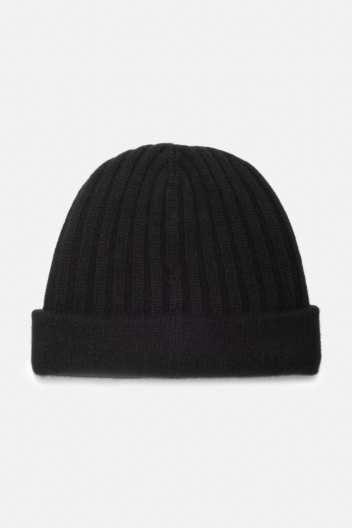 Black Pure Cashmere Beanie, Norwegian Wool, Made in Italy