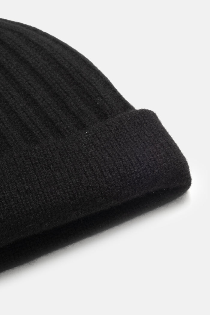 Black Pure Cashmere Beanie, Norwegian Wool, Made in Italy