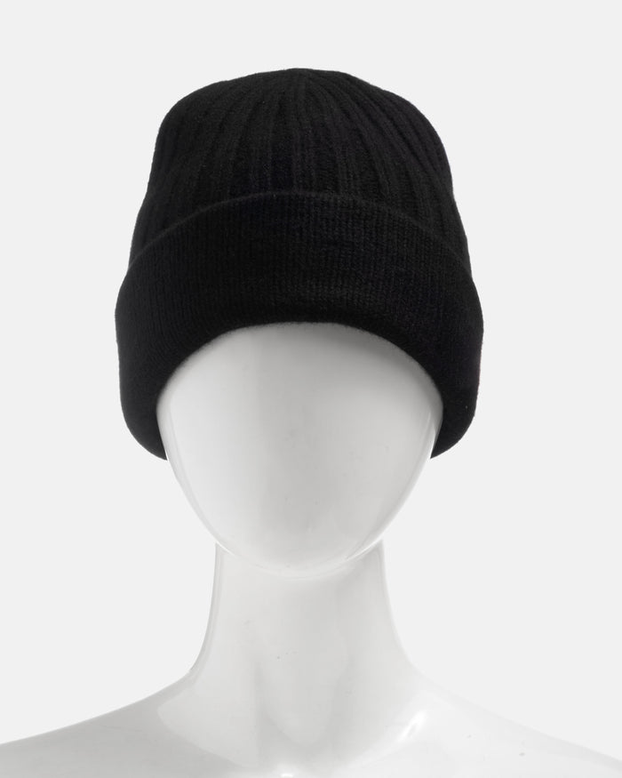 Black Pure Cashmere Beanie, Norwegian Wool, Made in Italy