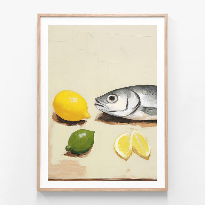 Citrus Fish oak framed print