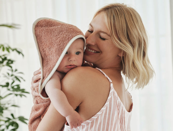 Cloud Loom™ Organic Baby Hooded Towel and Bath Mitt Set