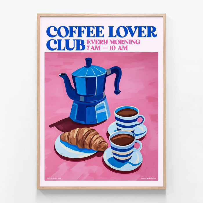 Coffee Lover Club oak framed print
