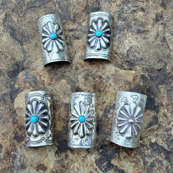 Concho and Turquoise Hand Stamped Braid Keepers 1.5”