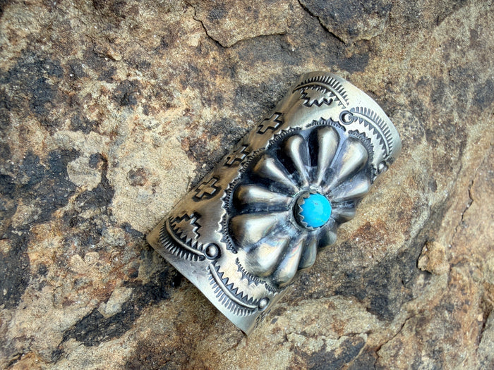 Concho and Turquoise Hand Stamped Braid Keepers 1.5”