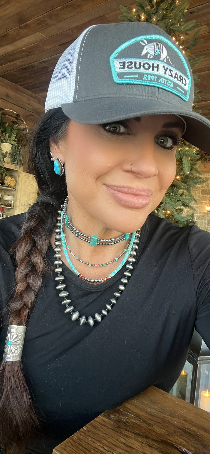 Concho and Turquoise Hand Stamped Braid Keepers 1”