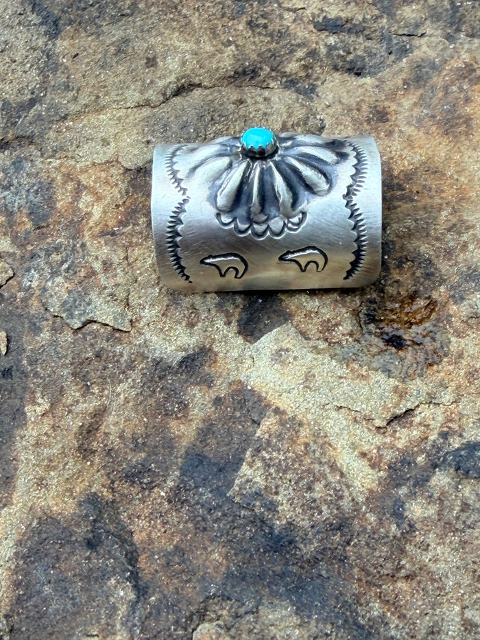 Concho and Turquoise Hand Stamped Braid Keepers 1”