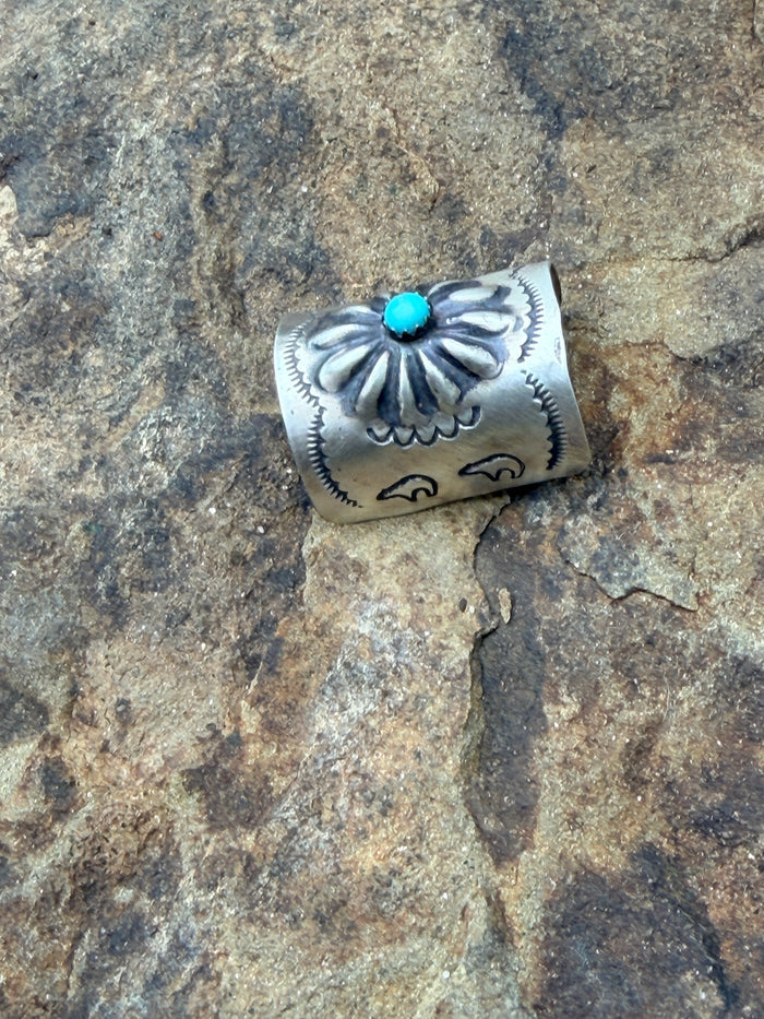 Concho and Turquoise Hand Stamped Braid Keepers 1”