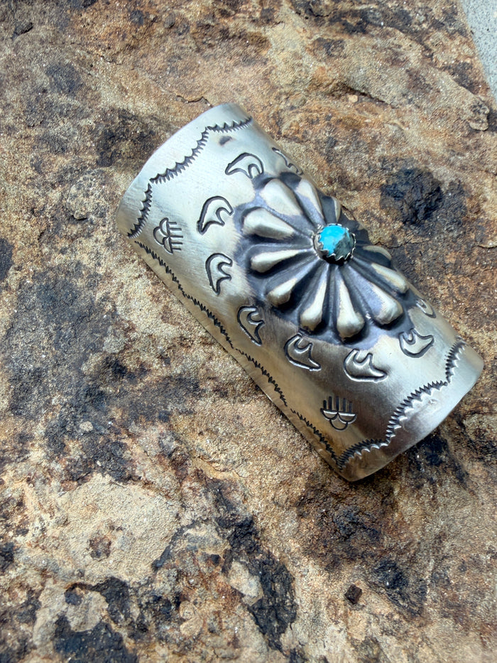 Concho and Turquoise Hand Stamped Braid Keepers 2”