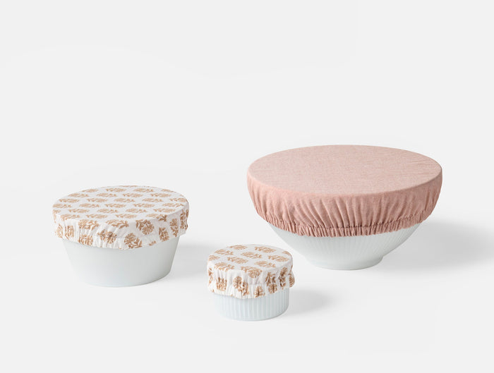 Coyuchi Conserve Organic Bowl Covers - Coyuchi | Shell Chrysanthemum/Praline Chambray