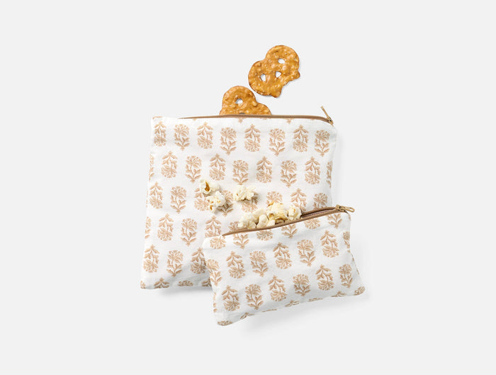 Coyuchi Conserve Organic Snack Bags - Coyuchi | Shell Chrysanthemum/Praline Chambray